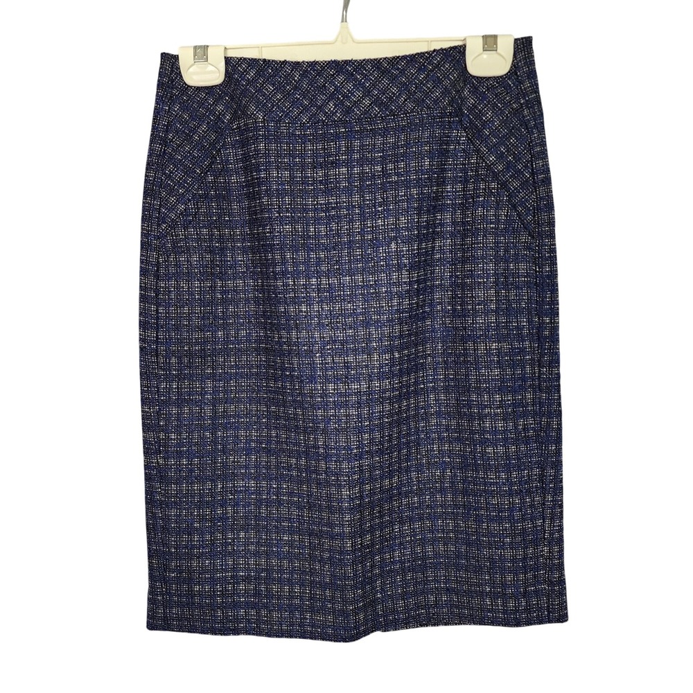 TRINA TURK Size 6 Black Blue Tweed Acrylic Wool Blend Career Office Pencil Skirt
